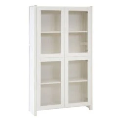 Lundia Classic Vitrine, Reeded Glass, 84 X 149 Cm, White Lacquered