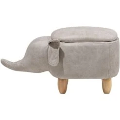 Modern Faux Leather Stool Distressed Solid Wood Animal Light Grey Elephant -Fatboy Sales Store 10031469 4 1