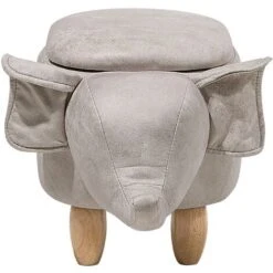 Modern Faux Leather Stool Distressed Solid Wood Animal Light Grey Elephant -Fatboy Sales Store 10031469 5 1