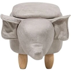 Modern Faux Leather Stool Distressed Solid Wood Animal Light Grey Elephant -Fatboy Sales Store 10031469 5
