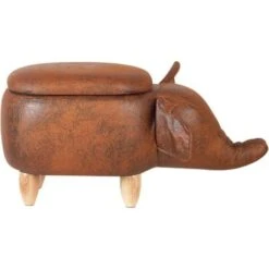 Modern Faux Leather Stool Distressed Upholstery Storage Solid Wood Brown Elephant -Fatboy Sales Store 10031470 4 1