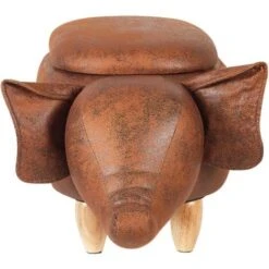 Modern Faux Leather Stool Distressed Upholstery Storage Solid Wood Brown Elephant -Fatboy Sales Store 10031470 5 1