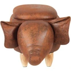 Modern Faux Leather Stool Distressed Upholstery Storage Solid Wood Brown Elephant -Fatboy Sales Store 10031470 5