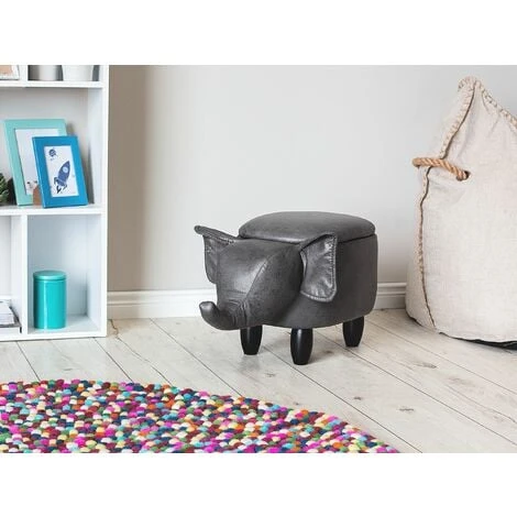 Modern Faux Leather Stool Storage Solid Wood Animal Dark Grey Elephant 4 Modern Faux Leather Stool Storage Solid Wood Animal Dark Grey Elephant - Image 2