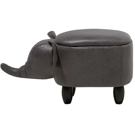 Modern Faux Leather Stool Storage Solid Wood Animal Dark Grey Elephant 6 Modern Faux Leather Stool Storage Solid Wood Animal Dark Grey Elephant - Image 4