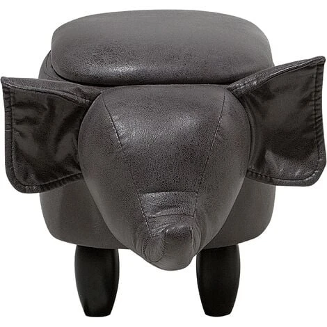 Modern Faux Leather Stool Storage Solid Wood Animal Dark Grey Elephant 7 Modern Faux Leather Stool Storage Solid Wood Animal Dark Grey Elephant - Image 5