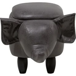 Modern Faux Leather Stool Storage Solid Wood Animal Dark Grey Elephant -Fatboy Sales Store 10031471 5