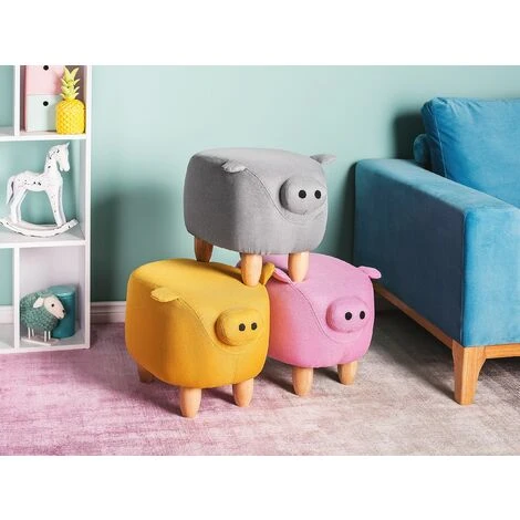 Modern Fabric Stool Solid Wood Legs Animal Footrest Grey Piggy 4 Modern Fabric Stool Solid Wood Legs Animal Footrest Grey Piggy - Image 2