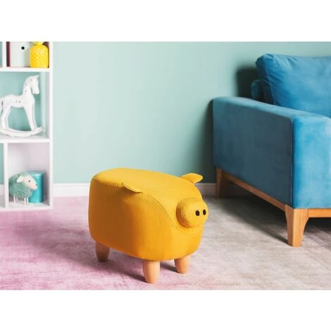Modern Fabric Stool Solid Wood Legs Animal Footrest Yellow Piggy 4 Modern Fabric Stool Solid Wood Legs Animal Footrest Yellow Piggy - Image 2