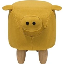 Modern Fabric Stool Solid Wood Legs Animal Footrest Yellow Piggy 11 Modern Fabric Stool Solid Wood Legs Animal Footrest Yellow Piggy -Fatboy Sales Store 10031475 5