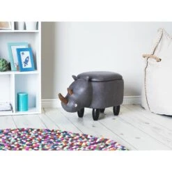Modern Faux Leather Stool Upholstery Storage Solid Wood Animal Dark Grey Rhino -Fatboy Sales Store 10031481 2