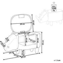 Modern Faux Leather Stool Upholstery Storage Solid Wood Animal Dark Grey Rhino -Fatboy Sales Store 10031481 3