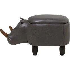 Modern Faux Leather Stool Upholstery Storage Solid Wood Animal Dark Grey Rhino -Fatboy Sales Store 10031481 4