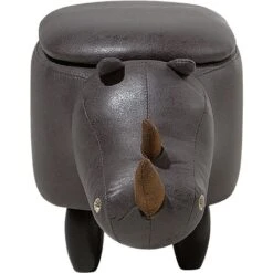 Modern Faux Leather Stool Upholstery Storage Solid Wood Animal Dark Grey Rhino -Fatboy Sales Store 10031481 5