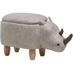 Modern Faux Leather Stool Upholstery Storage Solid Wood Animal Light Grey Rhino