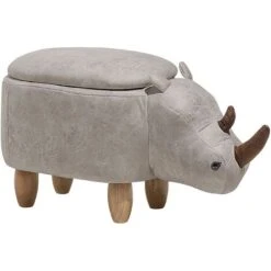 Modern Faux Leather Stool Upholstery Storage Solid Wood Animal Light Grey Rhino