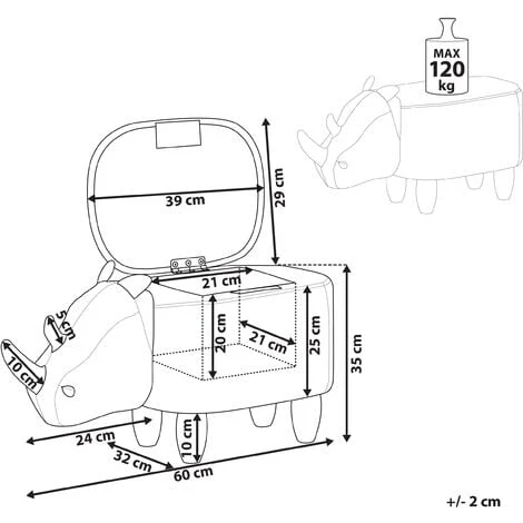 Modern Faux Leather Stool Upholstery Storage Solid Wood Animal Light Grey Rhino 5 Modern Faux Leather Stool Upholstery Storage Solid Wood Animal Light Grey Rhino - Image 3