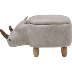 Modern Faux Leather Stool Upholstery Storage Solid Wood Animal Light Grey Rhino -Fatboy Sales Store 10031483 4