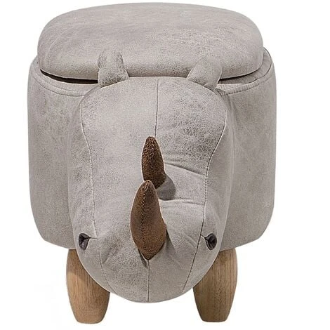 Modern Faux Leather Stool Upholstery Storage Solid Wood Animal Light Grey Rhino 7 Modern Faux Leather Stool Upholstery Storage Solid Wood Animal Light Grey Rhino - Image 5