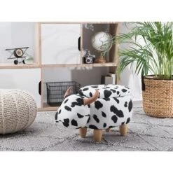 Modern Fabric Stool Black And White Upholstery Storage Solid Wood Animal Cow -Fatboy Sales Store 10031488 2