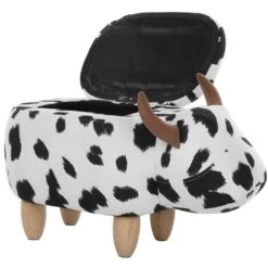 Modern Fabric Stool Black And White Upholstery Storage Solid Wood Animal Cow -Fatboy Sales Store 10031488 5