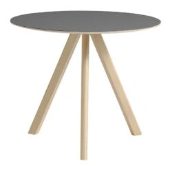HAY CPH20 Round Table, 90 Cm, Lacquered Oak - Grey Lino