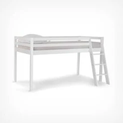 VonHaus Mid Sleeper Bed Frame β White Wooden Bunk Bed - Cabin Bed With Ladder & Solid Pine Wood Base β Single 3ft Raised Bed For Kids, Children, Teenagers, Bedroom