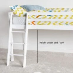 VonHaus Mid Sleeper Bed Frame – White Wooden Bunk Bed - Cabin Bed With Ladder & Solid Pine Wood Base – Single 3ft Raised Bed For Kids, Children, Teenagers, Bedroom -Fatboy Sales Store 12262678 4