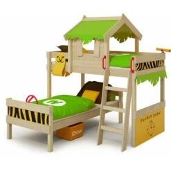 Wickey Kid's Bed, Bunk Bed Crazy Jungle - Canvas Cover Loft Bed 90 X 200 Cm - Apple Green/yellow
