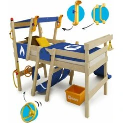Wickey Kid's Bed, Loft Bed Crazy Smoky With Slide Single Bed 90 X 200 Cm, Children's Bed - Blue -Fatboy Sales Store 14835313 4