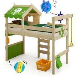 Wickey Kid's Bed, Loft Bed Crazy Jelly Canvas Cover Single Bed 90 X 200 Cm, Children's Bed - Apple Green -Fatboy Sales Store 14835324 4