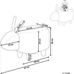Fabric Stool Nursery Children Room Solid Wood Legs Animal Footrest White Bunny -Fatboy Sales Store 15057606 3
