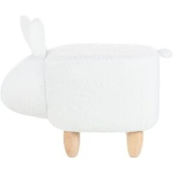 Fabric Stool Nursery Children Room Solid Wood Legs Animal Footrest White Bunny -Fatboy Sales Store 15057606 5
