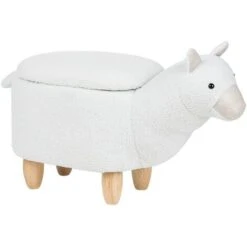 Fabric Stool Nursery Children Room Solid Wood Legs Animal Footrest White Alpaca
