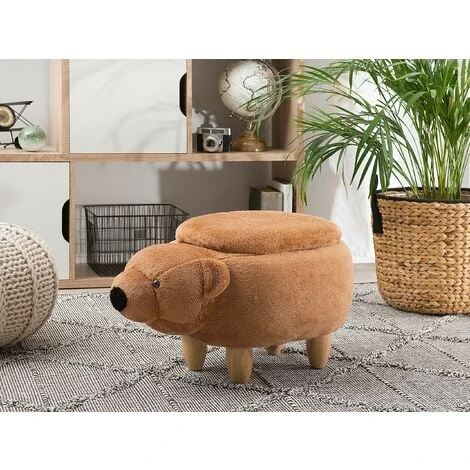 Modern Fabric Stool Footrest Nursery Solid Wood Legs Animal Golden Brown Bear 4 Modern Fabric Stool Footrest Nursery Solid Wood Legs Animal Golden Brown Bear - Image 2