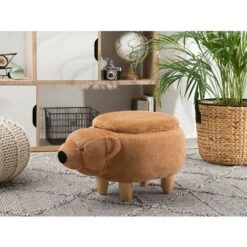 Modern Fabric Stool Footrest Nursery Solid Wood Legs Animal Golden Brown Bear -Fatboy Sales Store 15793213 2