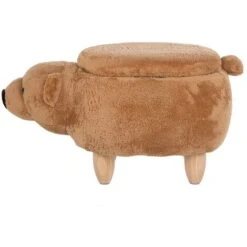 Modern Fabric Stool Footrest Nursery Solid Wood Legs Animal Golden Brown Bear -Fatboy Sales Store 15793213 4