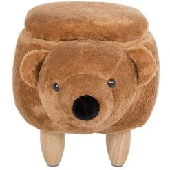 Modern Fabric Stool Footrest Nursery Solid Wood Legs Animal Golden Brown Bear -Fatboy Sales Store 15793213 5