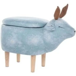Modern Fabric Stool Pouffe Nursery Solid Wood Legs Animal Light Blue Reindeer