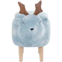 Modern Fabric Stool Pouffe Nursery Solid Wood Legs Animal Light Blue Reindeer -Fatboy Sales Store 15793218 5