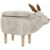 Modern Fabric Stool Pouffe Nursery Solid Wood Legs Animal Beige Reindeer