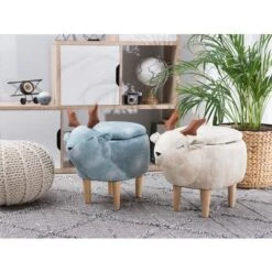 Modern Fabric Stool Pouffe Nursery Solid Wood Legs Animal Beige Reindeer -Fatboy Sales Store 15793223 2