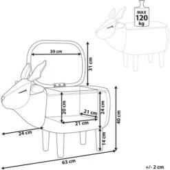 Modern Fabric Stool Pouffe Nursery Solid Wood Legs Animal Beige Reindeer -Fatboy Sales Store 15793223 3
