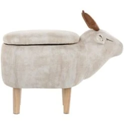 Modern Fabric Stool Pouffe Nursery Solid Wood Legs Animal Beige Reindeer -Fatboy Sales Store 15793223 4