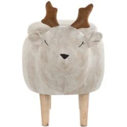 Modern Fabric Stool Pouffe Nursery Solid Wood Legs Animal Beige Reindeer -Fatboy Sales Store 15793223 5