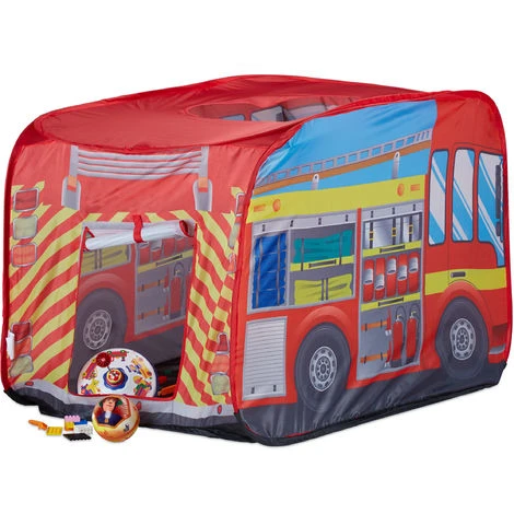 Relaxdays Fire Brigade Play Tent, Pop Up Fire Truck Playhouse, For Indoor & Outdoor Use, 70x110x70 Cm, Age 3 And Up, Red 3 Relaxdays Fire Brigade Play Tent, Pop Up Fire Truck Playhouse, For Indoor & Outdoor Use, 70x110x70 Cm, Age 3 And Up, Red