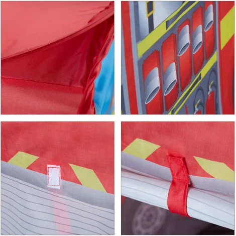 Relaxdays Fire Brigade Play Tent, Pop Up Fire Truck Playhouse, For Indoor & Outdoor Use, 70x110x70 Cm, Age 3 And Up, Red 6 Relaxdays Fire Brigade Play Tent, Pop Up Fire Truck Playhouse, For Indoor & Outdoor Use, 70x110x70 Cm, Age 3 And Up, Red - Image 4