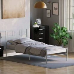 Dorset 3ft Single Metal Bed Frame, Silver, 190 X 90 Cm