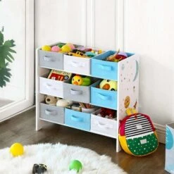 Songmics Children's Storage Shelf For Toys And Books, 9 Removable Non-Woven Fabric Boxes With Handles, For Children's Room, Playroom, Daycare, School, 62.5 X 29.5 X 60 Cm, Space-Saving, White GKR33WT -Fatboy Sales Store 18302163 3