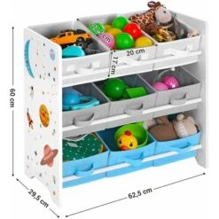 Songmics Children's Storage Shelf For Toys And Books, 9 Removable Non-Woven Fabric Boxes With Handles, For Children's Room, Playroom, Daycare, School, 62.5 X 29.5 X 60 Cm, Space-Saving, White GKR33WT -Fatboy Sales Store 18302163 5